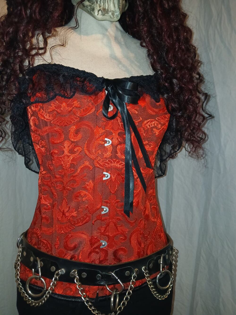 Red & Black Gothic Brocade Lace-Up Corset Top 3XL